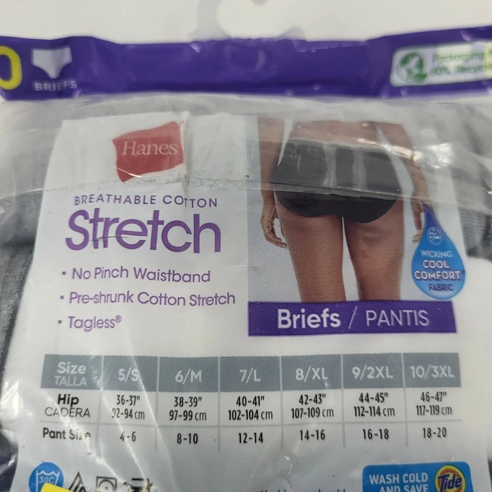 9 Hanes Women 6M‎ Tagless Briefs Underwear Panties Cotton Open Package